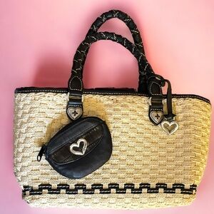 Brighton Peggy Woven Straw Tote & Mini Croco Embossed Leather Coin Pouch